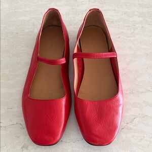 Madewell Greta Red Leather Mary Jane Flats